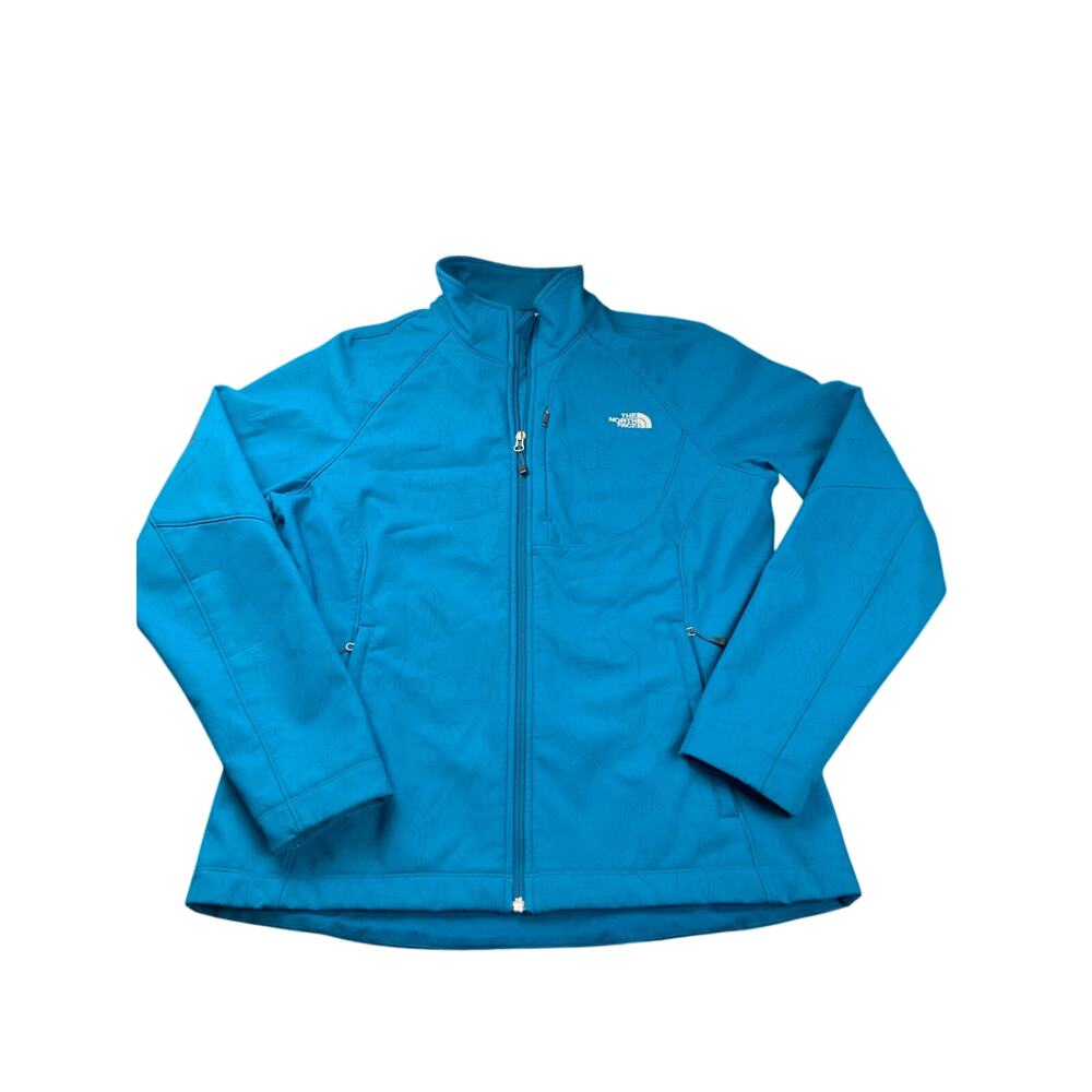 The North Face Womens XL Blue Floral Softshell Fleece Jacket Full Zip Hiking